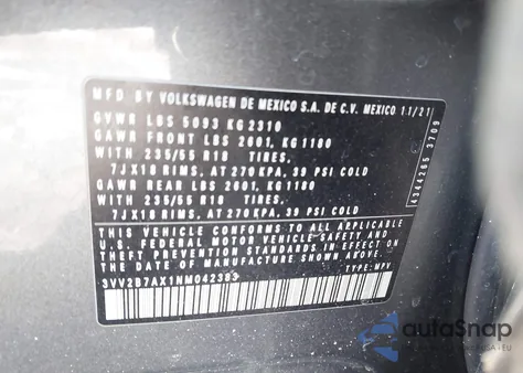 2022 Volkswagen Tiguan 2.0T Se from USA, damaged, VIN 3VV2B7AX1NM042383